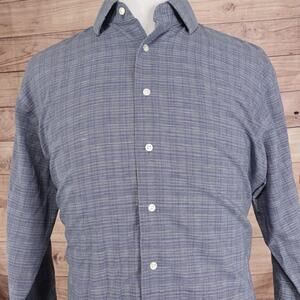 Nordstrom Shirt Mens 17.5 Blue Non Iron Trim Fit Plaid Dress Long Sleeve